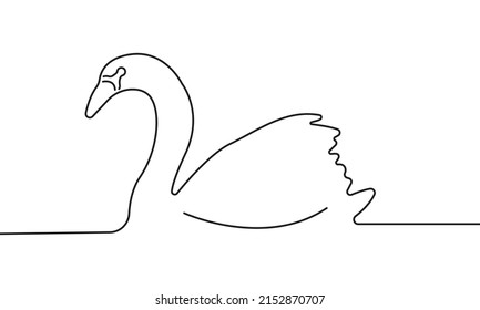 Swan continuous line drawing, isolated vector on white background. Print and logo design