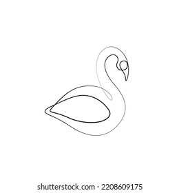 Swan continuous line drawing, isolated vector illustration, tattoo, print and logo design, beautiful swan bird silhouette single line on a white background. 