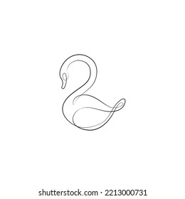 Dibujo continuo en cisne, ilustración vectorial aislada, tatuaje, diseño de impresión y logo, hermosa silueta de pájaro cisne línea única sobre un fondo blanco. 