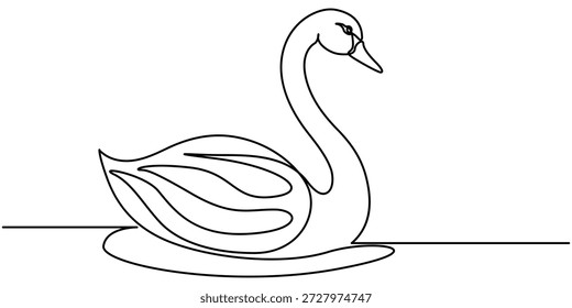 Swan continuous one line drawing and minimalist style isolate outline vector illustration. 