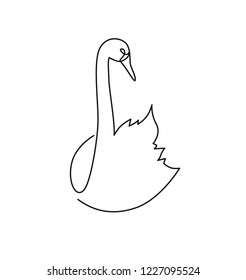 Swan continuous one line vector drawing. Bird floating on water. Hand drawn wildlife animal. Fauna. Swan lake. Thin line waterbird specie drawing. Minimalistic contour illustration