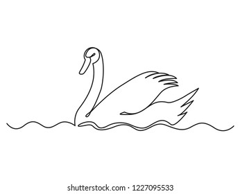Swan continuous one line vector drawing. Bird floating on water. Hand drawn wildlife animal. Fauna. Swan lake. Thin line waterbird specie drawing. Minimalistic contour illustration