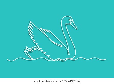 Swan continuous one line vector drawing. Bird floating on water. Hand drawn wildlife animal. Fauna. Swan lake. Thin line waterbird specie drawing. Minimalistic contour illustration