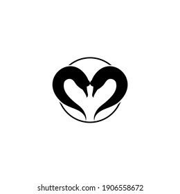 Swan Couple in Circle Frame. Lover Symbol Icon. Love Symbol. Couple Falling in Love Icon Symbol. Vector Illustration