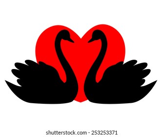 Swan couple in love illustration / clipart isolated on red heart background. Can use as wedding invitation cards , wedding / love related designs and logo
