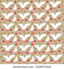 swan, dove with fruit as a pattern background