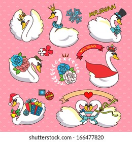 swan element sticker collection vector