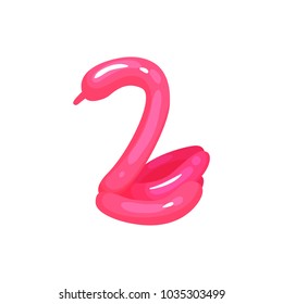 Swan figurine made of pink glossy balloons. Inflatable toy animal. Cartoon style icon. Colored flat vector design for sticker, print or greeting card