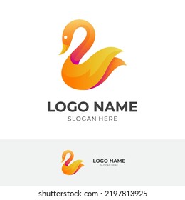 swan fire logo design, swan and fire combination logo with 3d yellow and orange color style