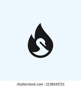 swan with fire logo design icon vector silhouette illustration