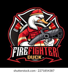 swan firefighter mascot logo. fire department badge. vector illustration