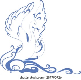 Swan floating on the waves. EPS10 vector illustration.