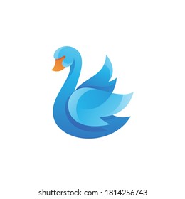 Swan Goose Duck Waterfowl Logo Design with 3D Transparent Gradient Color Style
