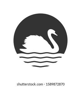 Swan graphic icon. Swan on the water sign in the circle isolated on white background. Logo. Vector illustration