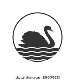 Swan graphic icon. Swan on the water sign in the circle isolated on white background. Logo. Vector illustration