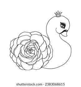 Swan graphic line flowers flora animal bird petals princess lady woman peony rose