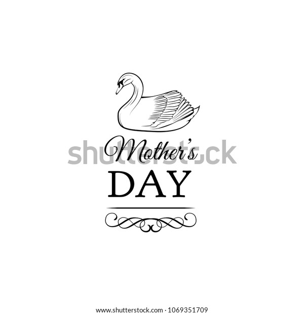 Swan. Happy mothers day card. Ornate\
frame, filigree scroll divider. Vector\
illustration