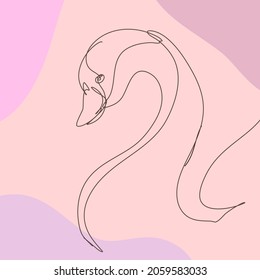 Swan Head Isolated on Soft Pastel Background with Modern Spots. Vector Animal Design with Editable Stroke. Elegant Minimalistic Artwork.