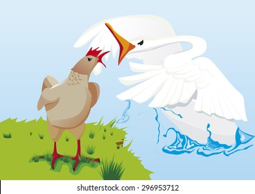 swan and hen in fight