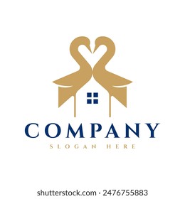 swan and house combination logo, icon and vector