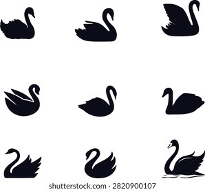 swan icon Black and white vector design 