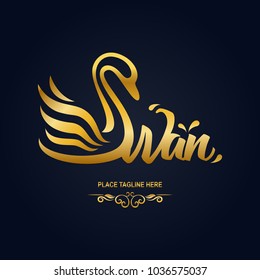 Swan icon design template. Golden swan icon