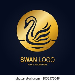 Swan icon design template. Golden swan icon