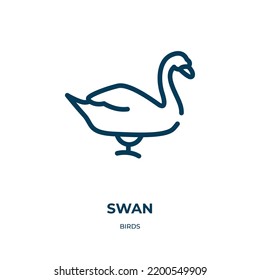 Icono de cisne. Ilustración vectorial lineal de la colección de aves. Guión del vector de icono de swan de contorno. Símbolo de línea delgada para uso en aplicaciones web y móviles, logotipo, medios impresos.
