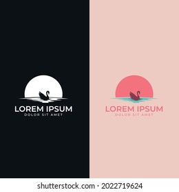 Swan icon logo design vector illustration. Swan Silhouette with Moon
