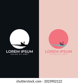 Swan icon logo design vector illustration. Swan Silhouette with Moon