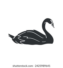 Swan Icon Silhouette Illustration. Bird Vector Graphic Pictogram Symbol Clip Art. Doodle Sketch Black Sign.