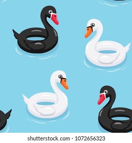 Swan inflatable pool floats pattern. Vector seamless texture.