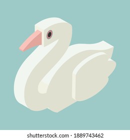 Swan isometric icon. Hand drawn vector illustration. Flat colors.