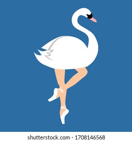 Swan lake ballerina on the pointe shoes, classic ballet. Isolated vector illustration