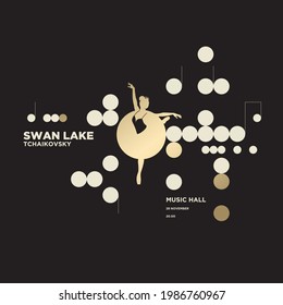 "Swan lake". Ballet. Symphony Orchestra template. Vector Illustration.Template for card, Poster, banner and print.