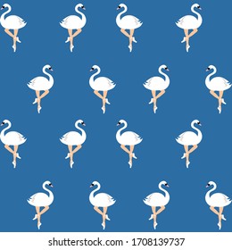 Swan lake dance ballet. Seamless vector pattern. Silhouette of ballerinas in costume.