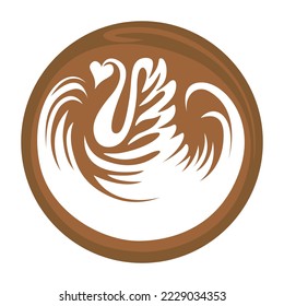 Swan Latte art Coffee Logo Design on white background, Vector illustration