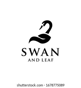 swan and leaf logo design vector