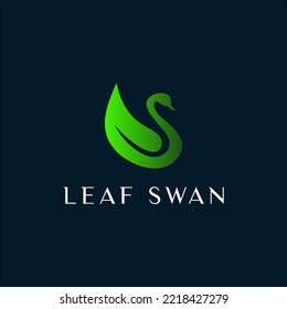 logotipo vectorial de cisne y hoja en color gradiente verde