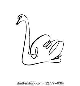 Swan line art. Contour brush stylish drawing, single logo or label