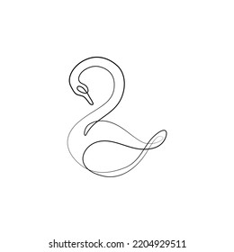 Swan line art isolated vector illustration, tattoo, print and logo design, continuous line drawing. beautiful swan bird silhouette single line on a white background. 