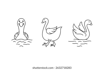 Desenho de linha de cisne para crianças colorir páginas