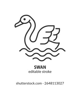 Ícone de linha Swan. Ilustração do vetor de pássaro. Traçado editável.