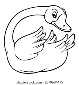 swan line vector illustration,isolated on white background,top view