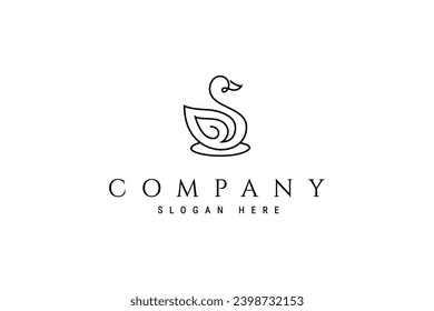 Swan linear style logo icon design template flat vector