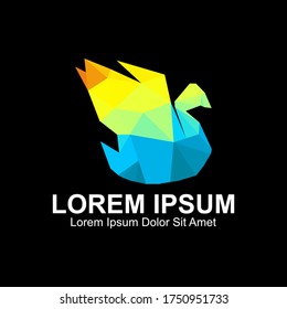 Swan logo with the concept of colored polygons. Animal logo design template.