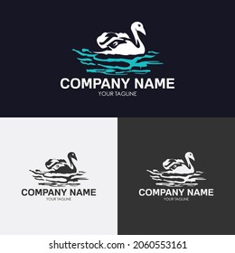 Swan logo design concept template with three color variants black, white and dark navy