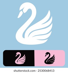 Swan Logo Design Set Vektorgrafik. Abstrakte Ikonensammlung mit kreativer Idee in rosa, blau, dunklen Farben