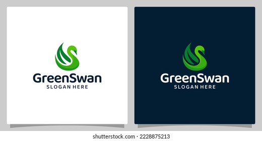 swan logo design template with leaf green logo graphic design vector illustration. Symbol, icon, creative.