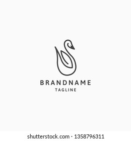 Swan Logo Design Template with line styles. Minimalist and Modern flat Vector